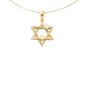 an iconic symbol, primarily used to represent the Jewish faith, also known as the Star of David or Magen David. Our Joujou Star embraces two dancing diamonds that represent strength and heroism.  Chain: This pendant comes with an 18kt chain, the length of the chain is 16 inches. 