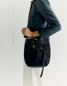 Belted Bucket Bag Black Suede