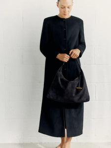 Pillow Shoulder Bag Black Suede