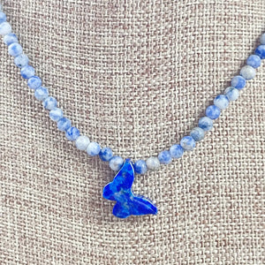 Sodalite and Lapis Lazuli Beaded Butterfly Necklace
