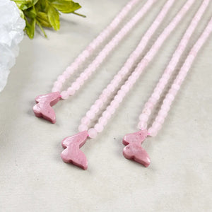 Rhodonite and Rose Quartz Beaded Butterfly Necklace
