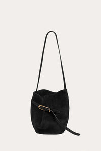 Belted Bucket Bag Black Suede