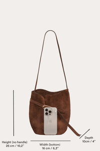 Belted Bucket Bag Dark Brown Suede