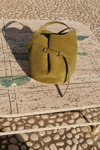 Belted Bucket Bag Herb Suede