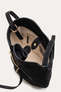 Belted Bucket Bag Black Suede
