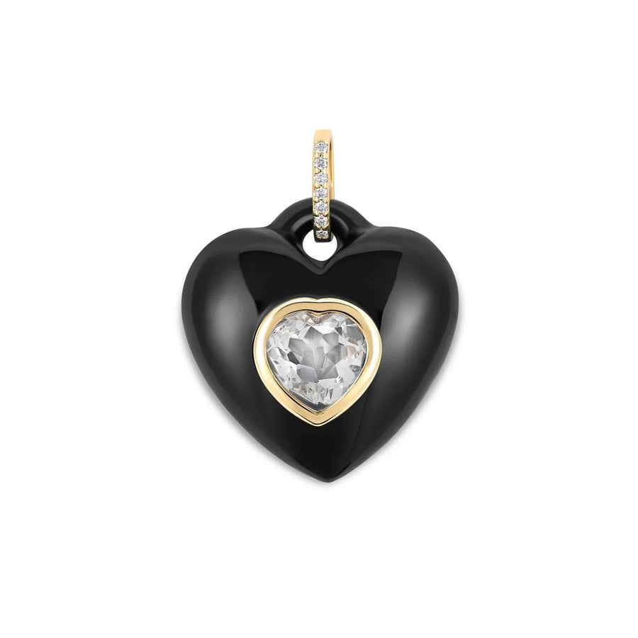 Black Onyx Rondelle Bead Necklace with Heart Gemstone Pendant