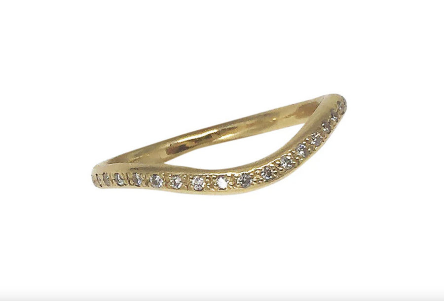 Gold Curve Band with Diamonds