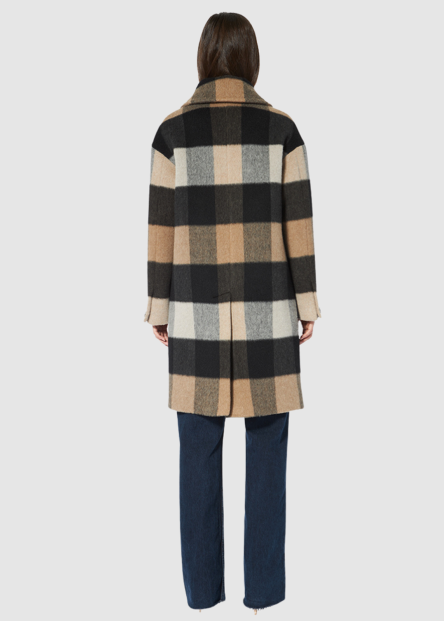 Isabella Wool Coat in Charcoal Camel Plaid