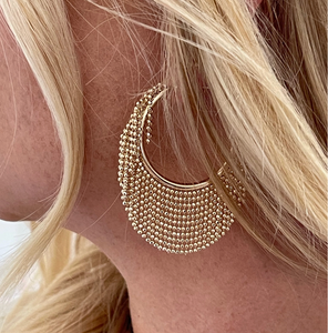 Gold Ball Fringe Hoop Earrings
