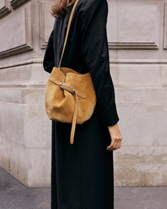 Belted Bucket Bag Suede Beige