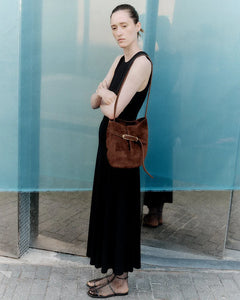 Belted Bucket Bag Dark Brown Suede