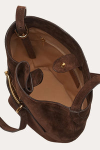 Belted Bucket Bag Dark Brown Suede