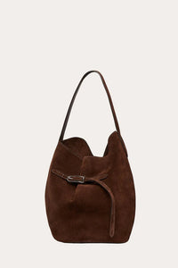Belted Bucket Bag Large Dark Brown Suede