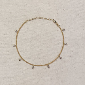 Curb Chain Anklet with Bezel Cz Drops