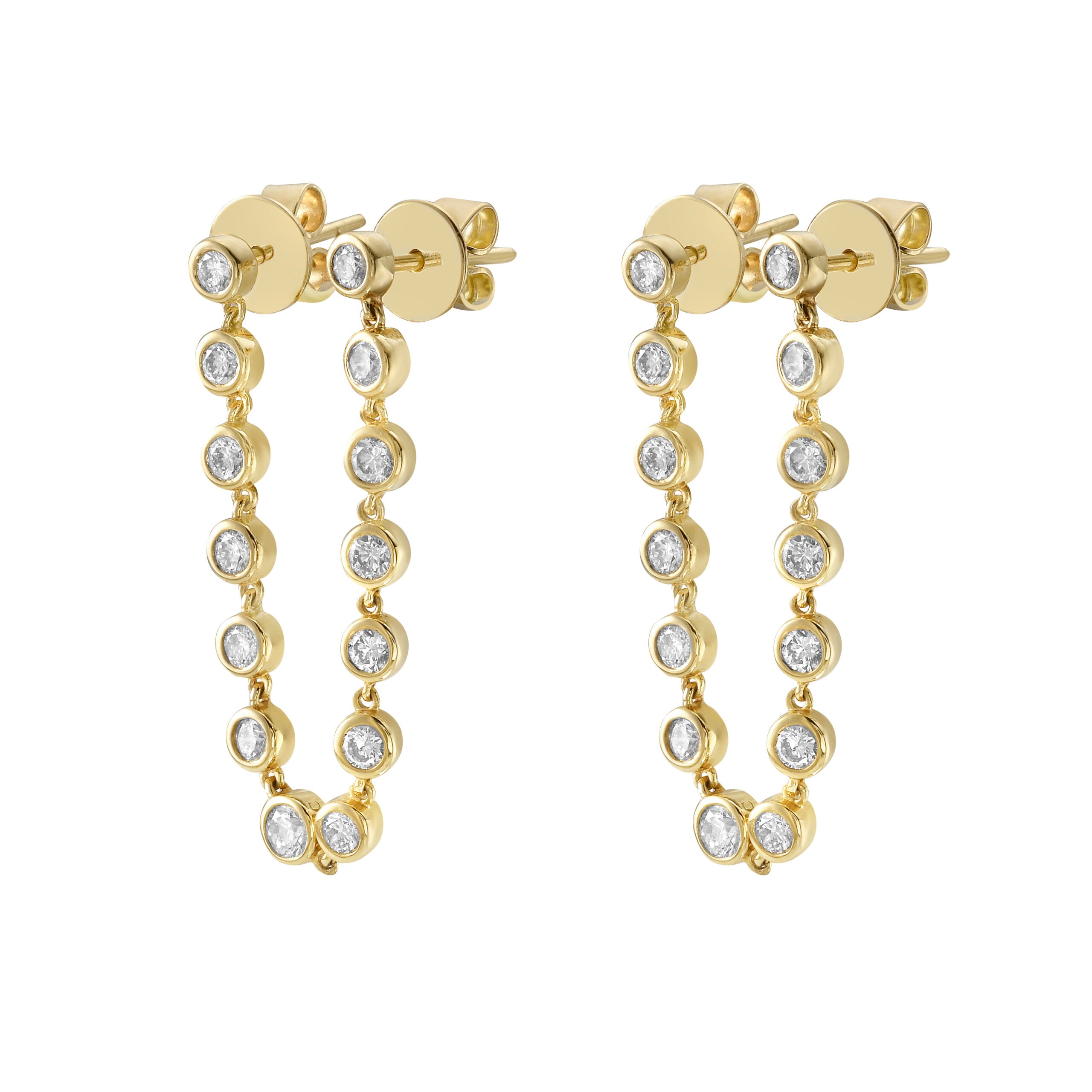 Bezel Diamond Chain Stud Earring