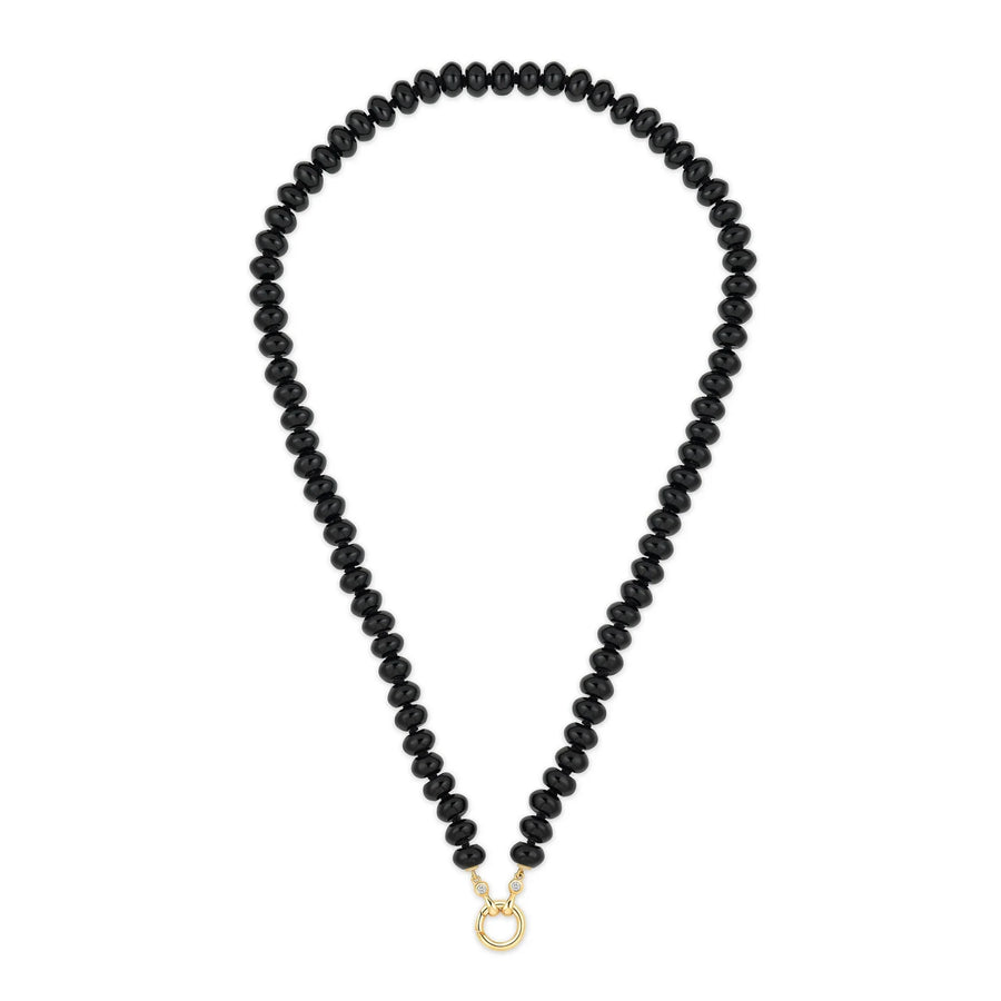 Black Onyx Rondelle Bead Necklace with Heart Gemstone Pendant