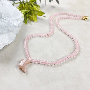 Peach Moonstone and Watermelon Quartz Beaded Butterfly Necklace