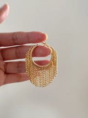 Gold Ball Fringe Hoop Earrings