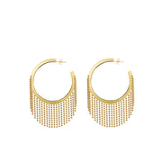 Gold Ball Fringe Hoop Earrings