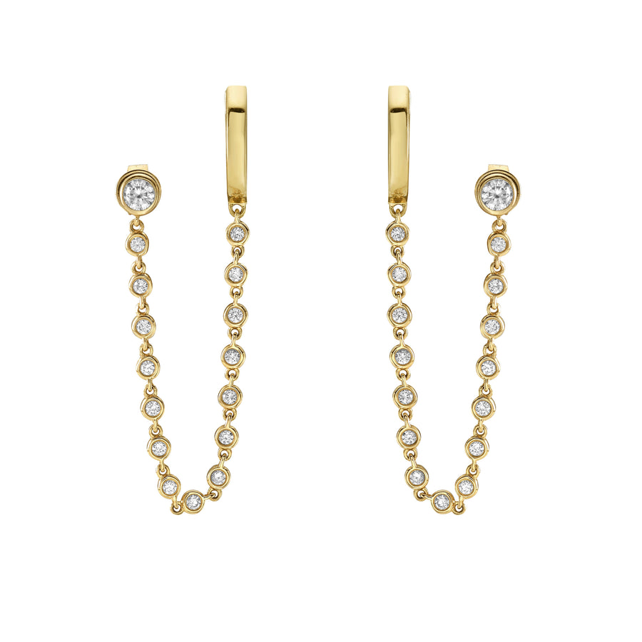 Bezel Diamond Chain Huggie Earring