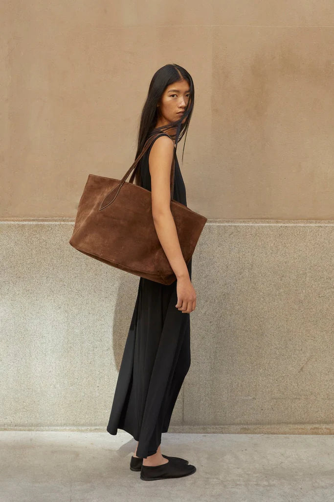 Mega Sprout Tote Dark Brown Suede