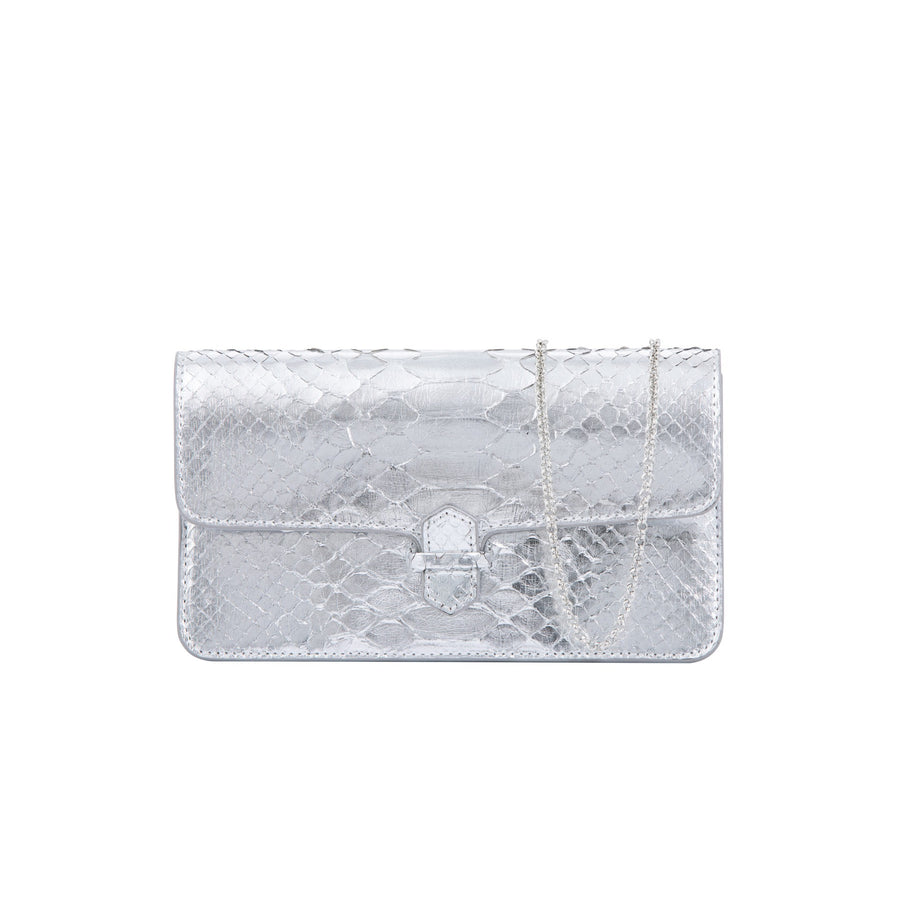 Accordion Crossbody Wallet in Silver Python