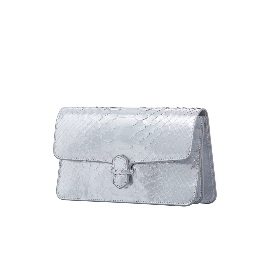 Accordion Crossbody Wallet in Silver Python