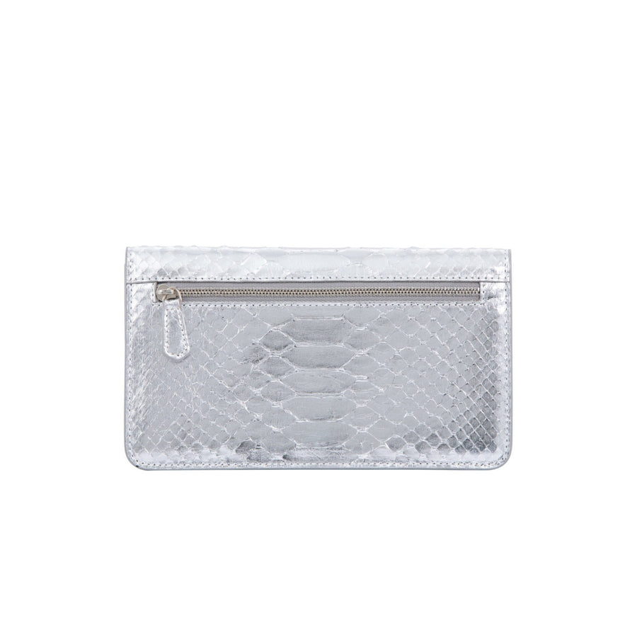 Accordion Crossbody Wallet in Silver Python